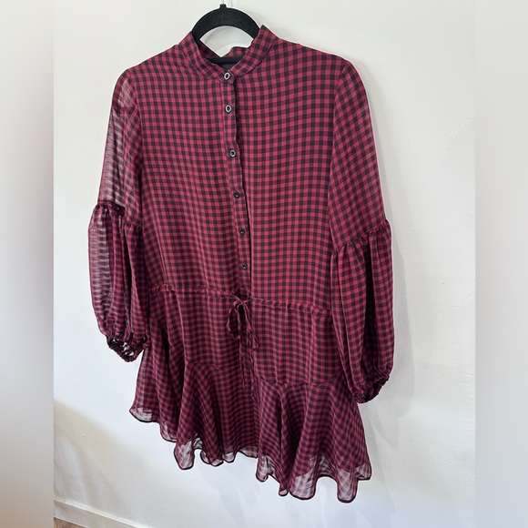 Vici Balloon Sleeve Gingham Plaid Checkered Long Sleeve Dress - S - Picture 9 of 10